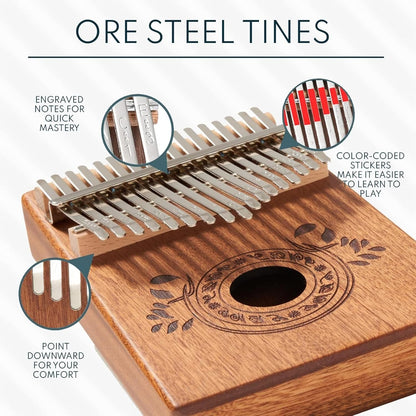 Kalimba 17 Key Thumb Piano | Premium, Lightweight & Durable Mahogany Mbira | Reduce Stress & Promote Well-Being | All Inclusive - Tuning Hammer, Velvet Bag & More | Great Gift for Kids & Adults