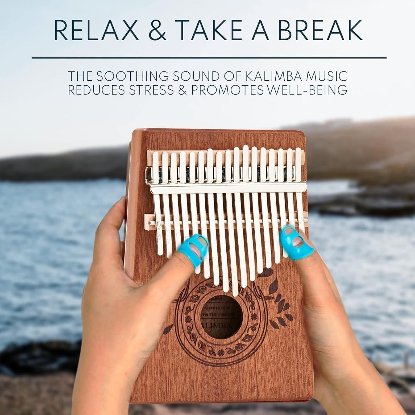 Kalimba 17 Key Thumb Piano | Premium, Lightweight & Durable Mahogany Mbira | Reduce Stress & Promote Well-Being | All Inclusive - Tuning Hammer, Velvet Bag & More | Great Gift for Kids & Adults